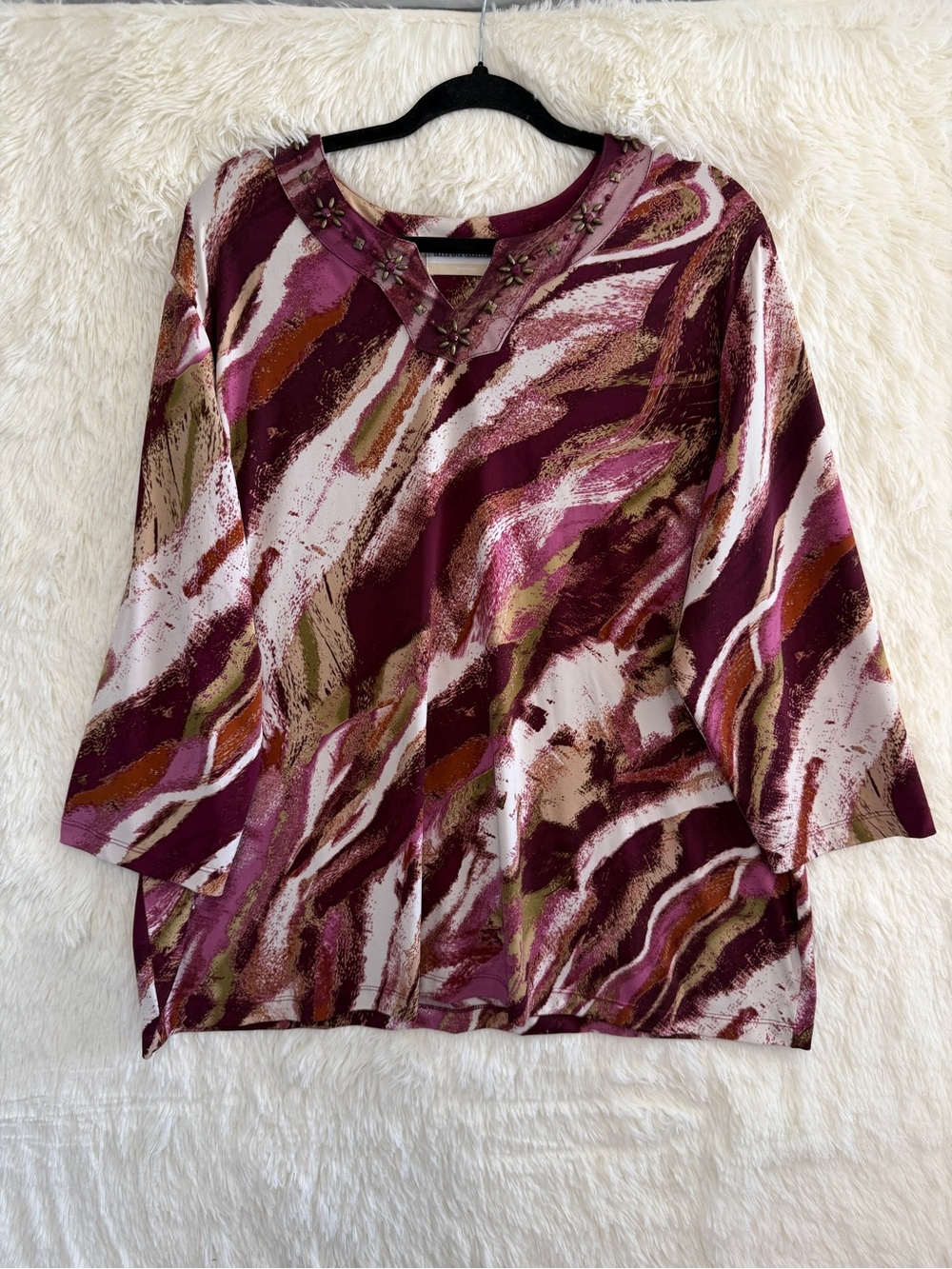 Alfred Dunner Womens Abstract Knit Top Size 1X  Burgundy Grandma Mature Stretch